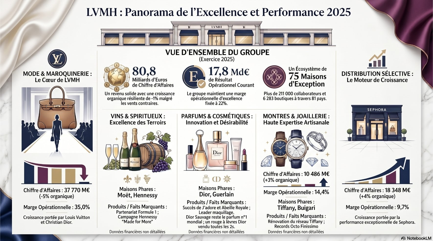 Infographie générée par NotebookLM — panorama des divisions LVMH 2025 (v2)