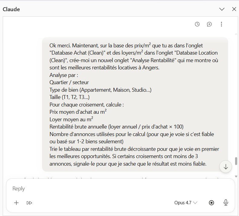 Prompt d'analyse de rentabilité envoyé à Claude pour Excel