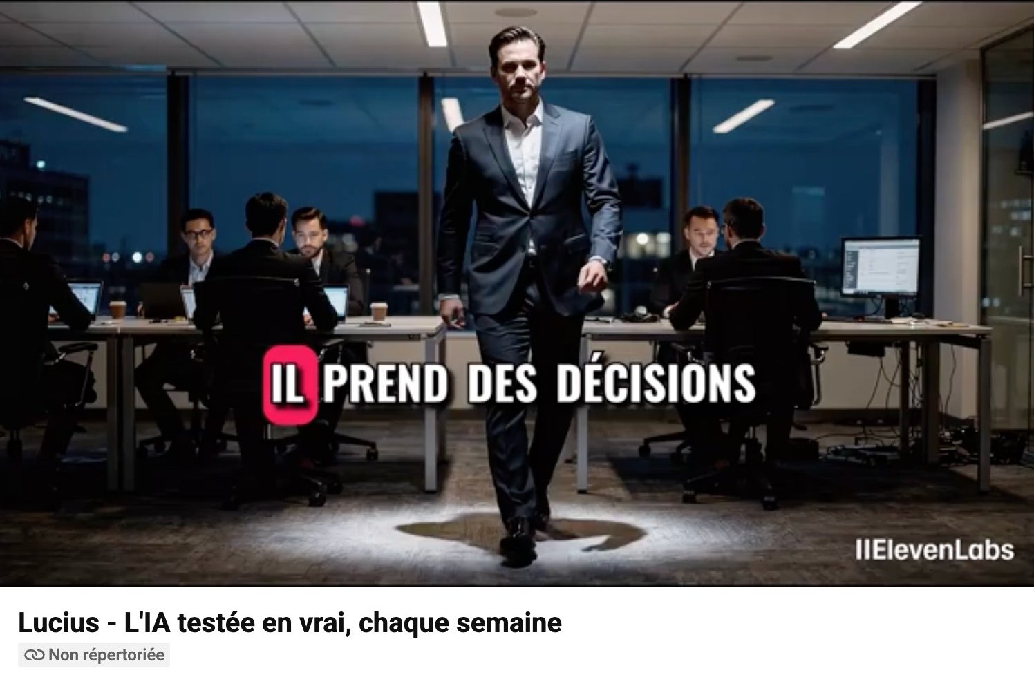 La vidéo de présentation Lucius générée avec ElevenLabs — clique pour voir sur YouTube
