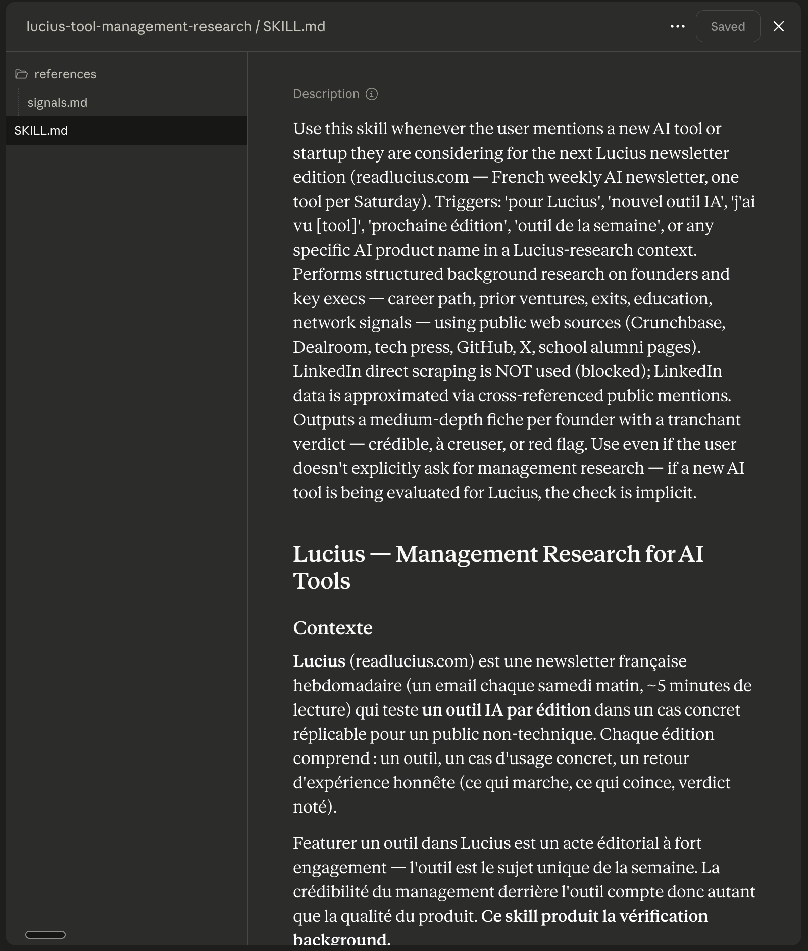 Mon SKILL.md pour la recherche management : description qui définit les déclencheurs