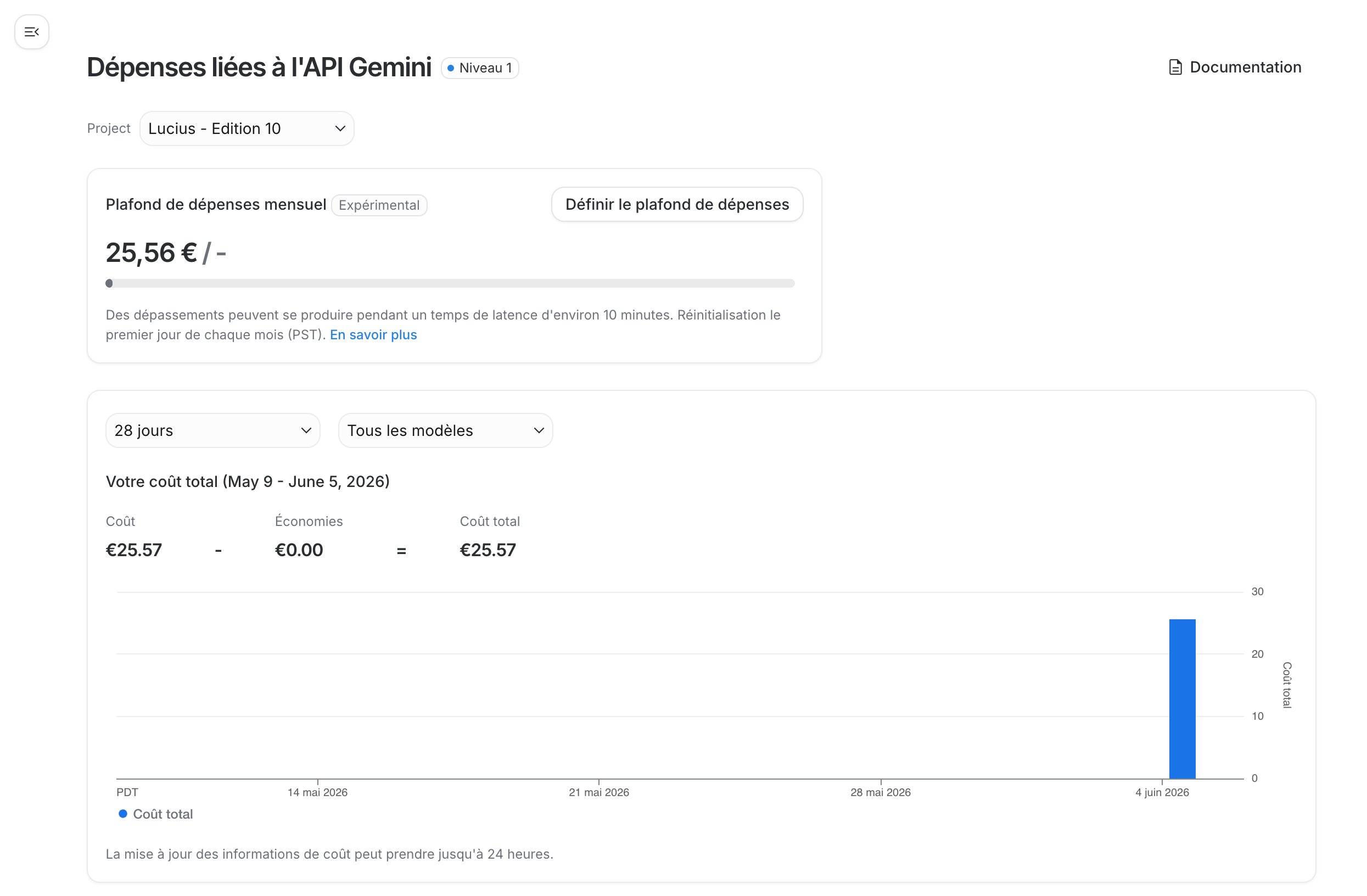 Dépenses API Gemini pour cette édition