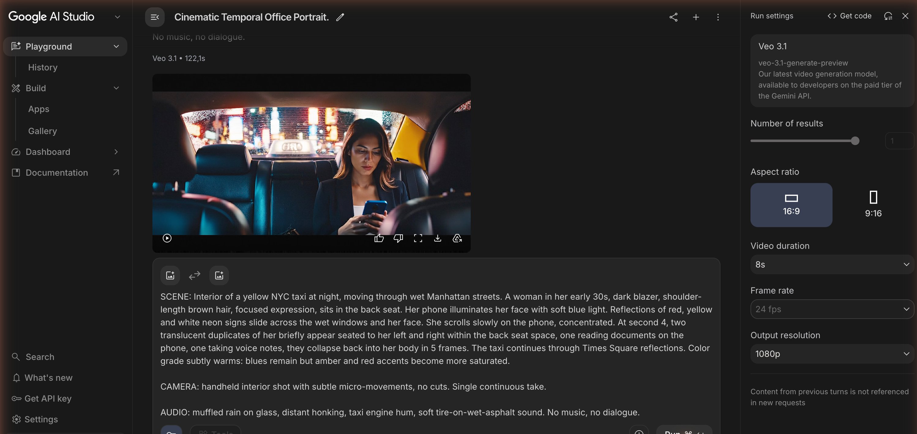 Interface Google AI Studio génération clip