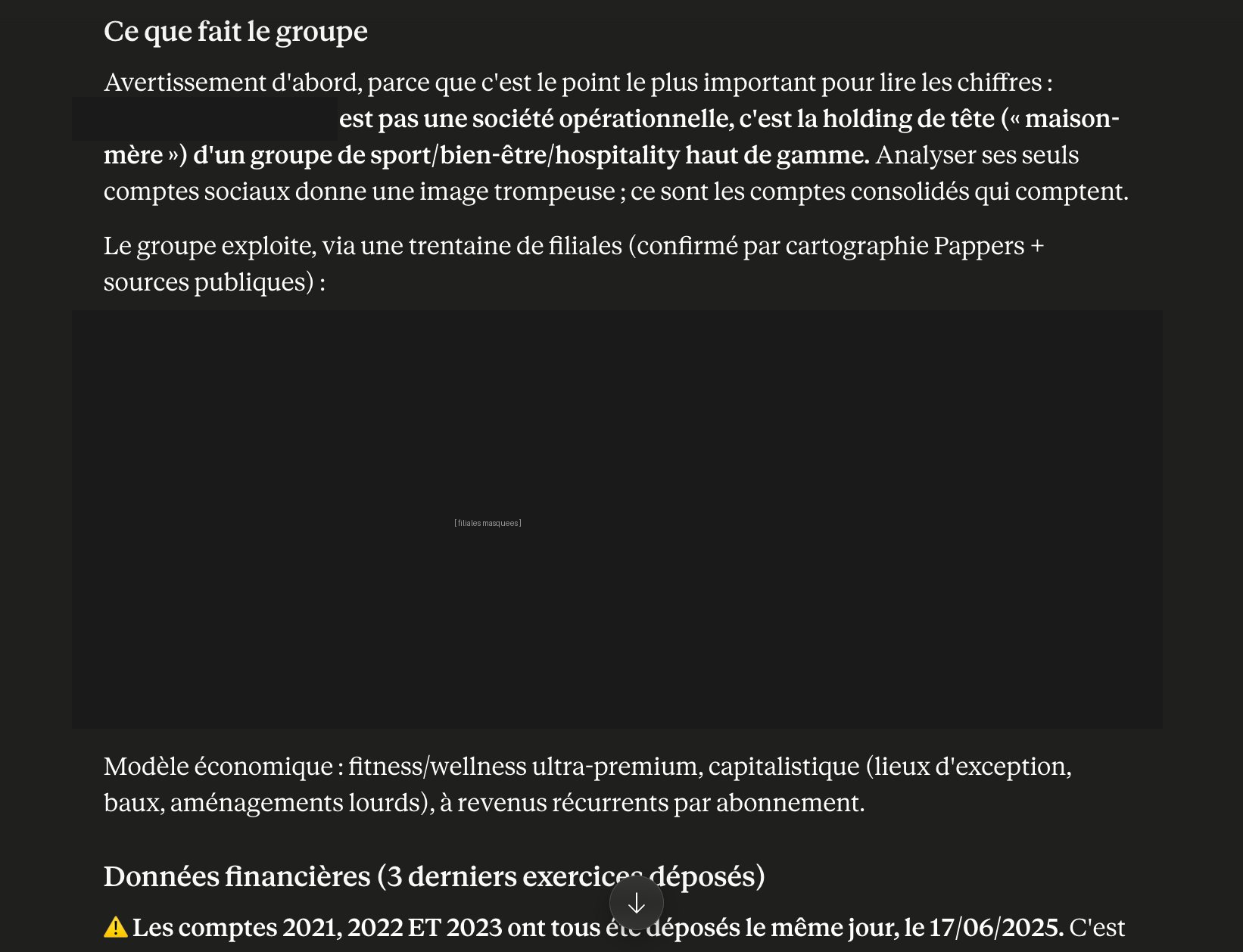 L'analyse de la structure du groupe par Claude (société anonymisée)