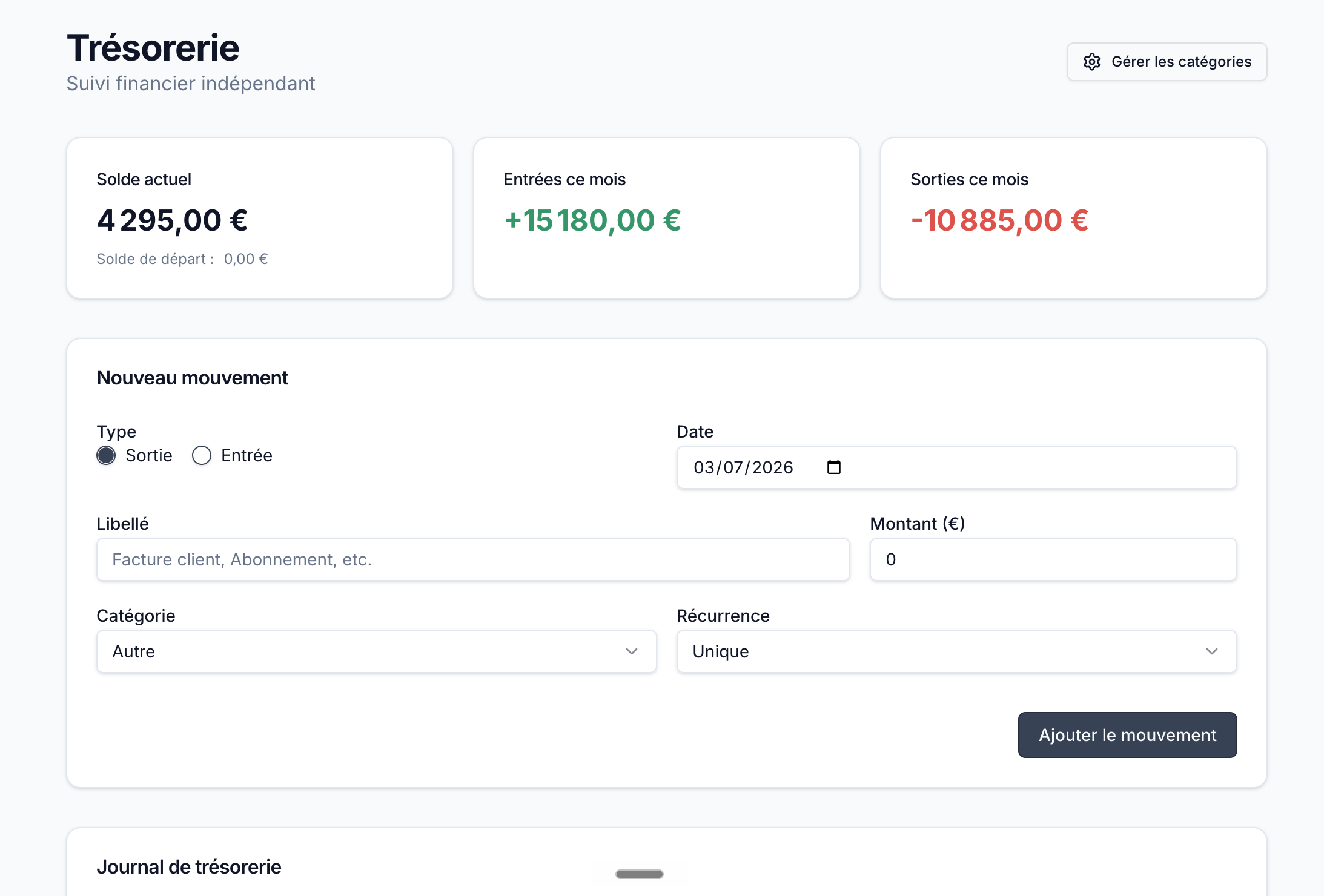 L'application de trésorerie construite avec Replit