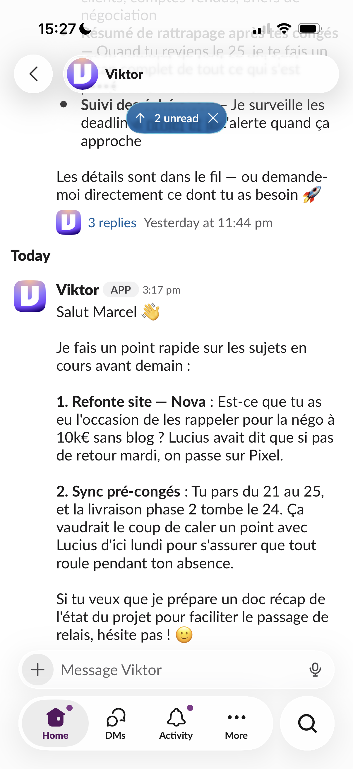 Le message proactif de Viktor