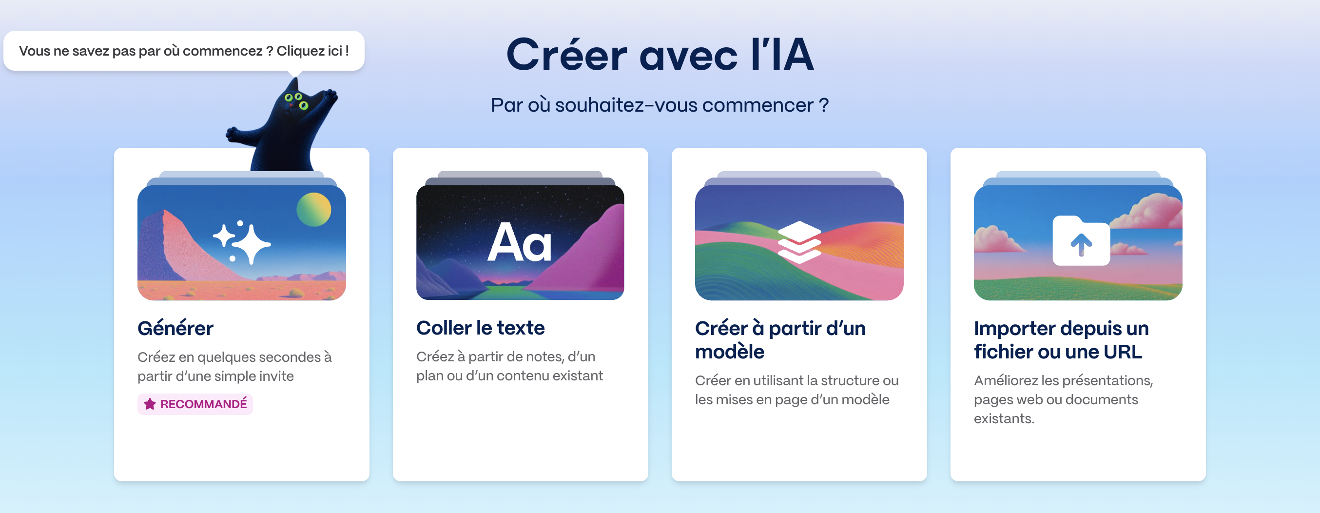 Écran Créer avec l'IA de Gamma