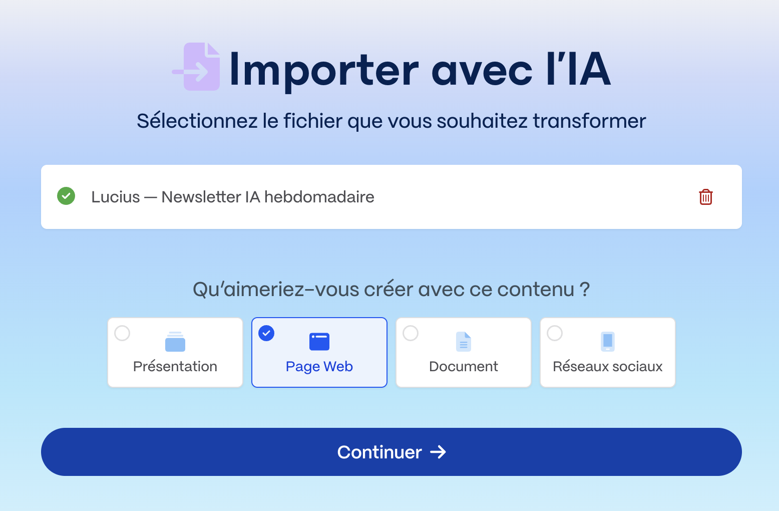 Import du contenu Lucius dans Gamma
